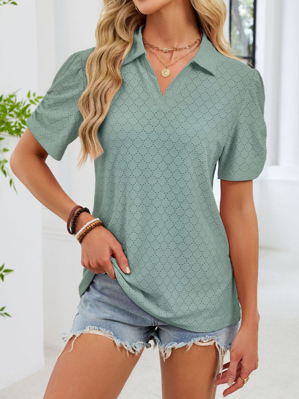 Eyelet Short Sleeve Blouse (4)