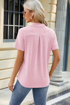 Pocketed Johnny Collar Short Sleeve Blouse (20)
