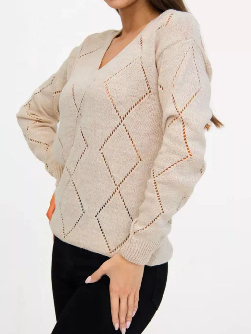 Openwork V-neck Sweater (5)