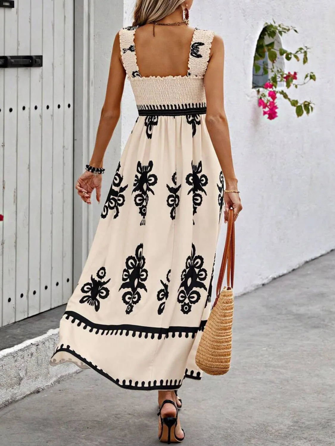 Smocked Printed Wide Strap Maxi Dress (9)