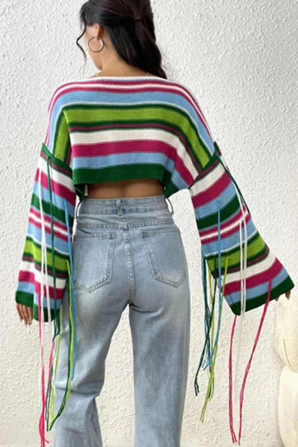 Fringe Striped Round Neck Knit Top (9)