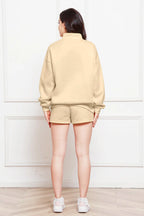 Half Zip Long Sleeve Sweatshirt Drawstring Shorts Set (6)