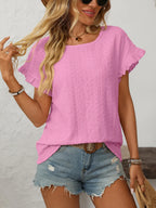 Eyelet Round Neck Short Sleeve Top (14)