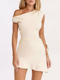 One-shoulder Ruffle Hem Mini Dress
