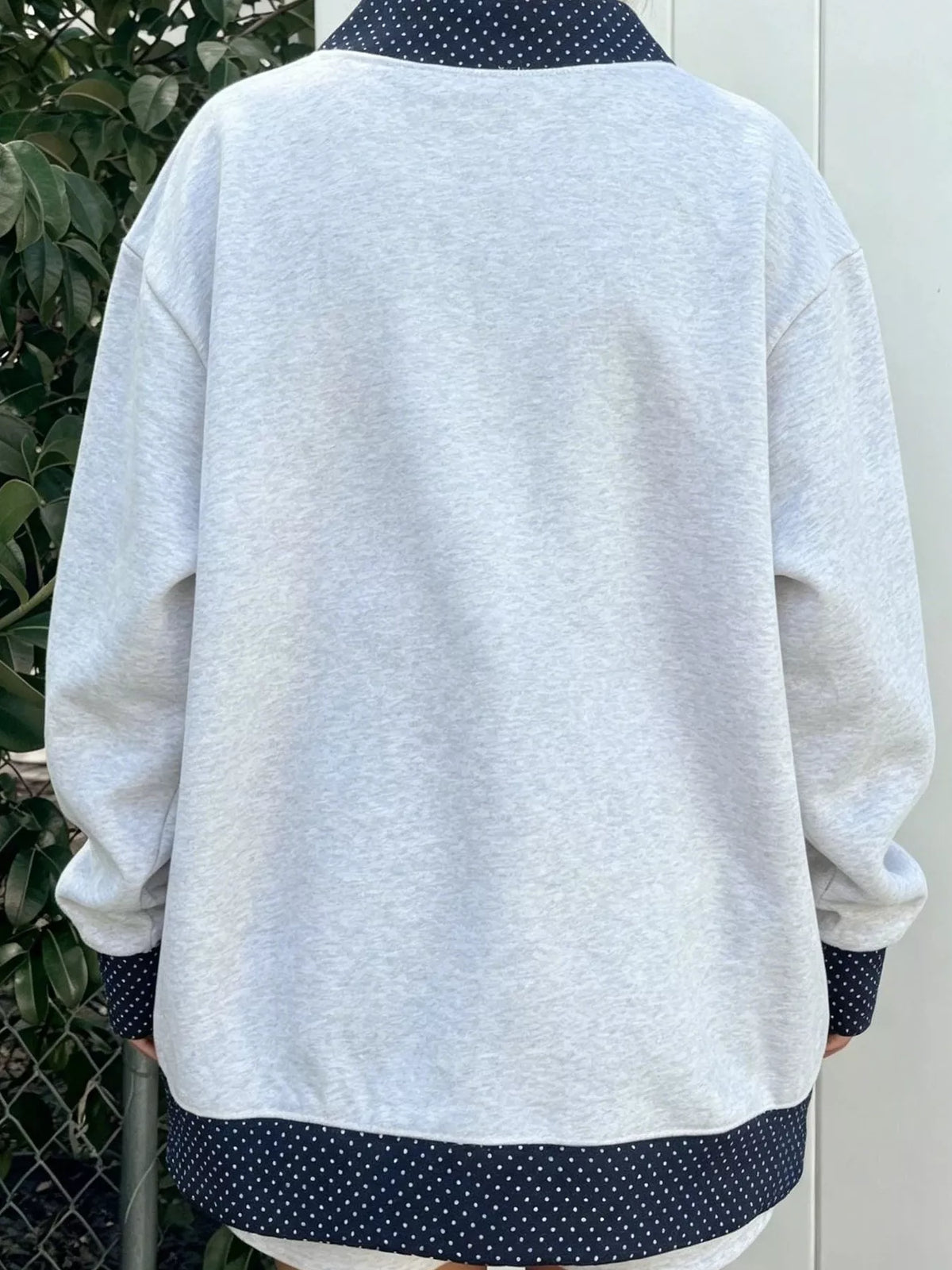 Polka Dot Contrast Trim Dropped Shoulder Sweatshirt (8)