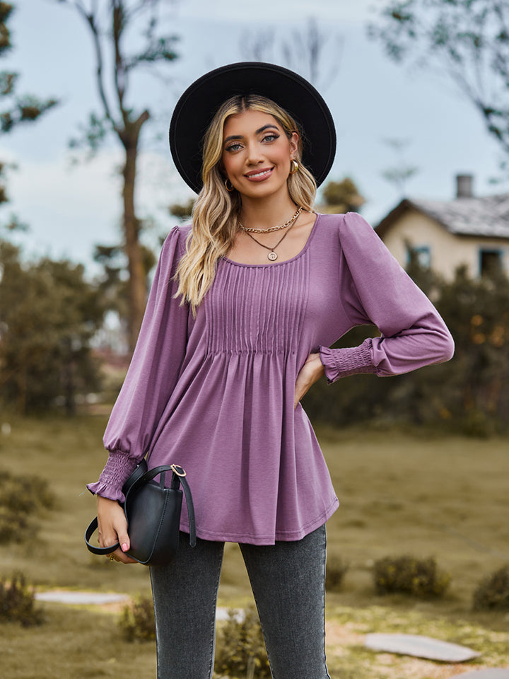 Puff Sleeve Pleated Blouse (3)