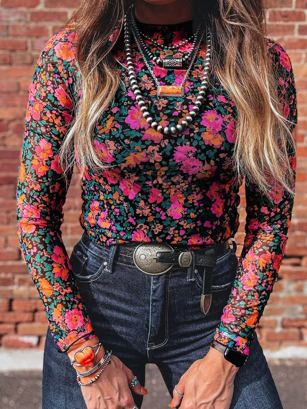 Printed Mesh Long Sleeve Slim Fit Top (3)