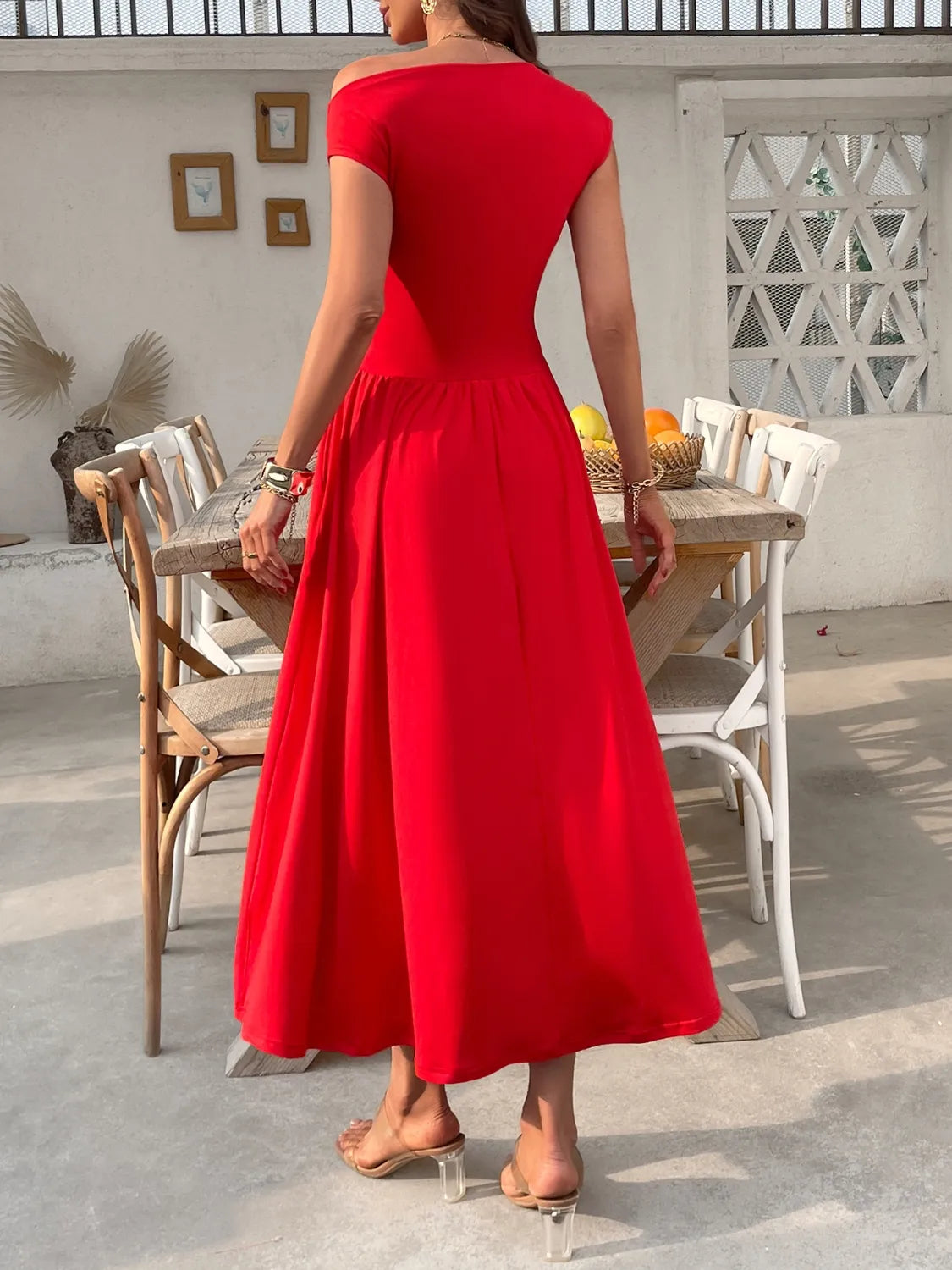 Single Shoulder Midi Dress Pockets (5)