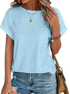 Eyelet Round Neck Short Sleeve Top (4)