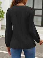 Eyelet Round Neck Long Sleeve Top (12)