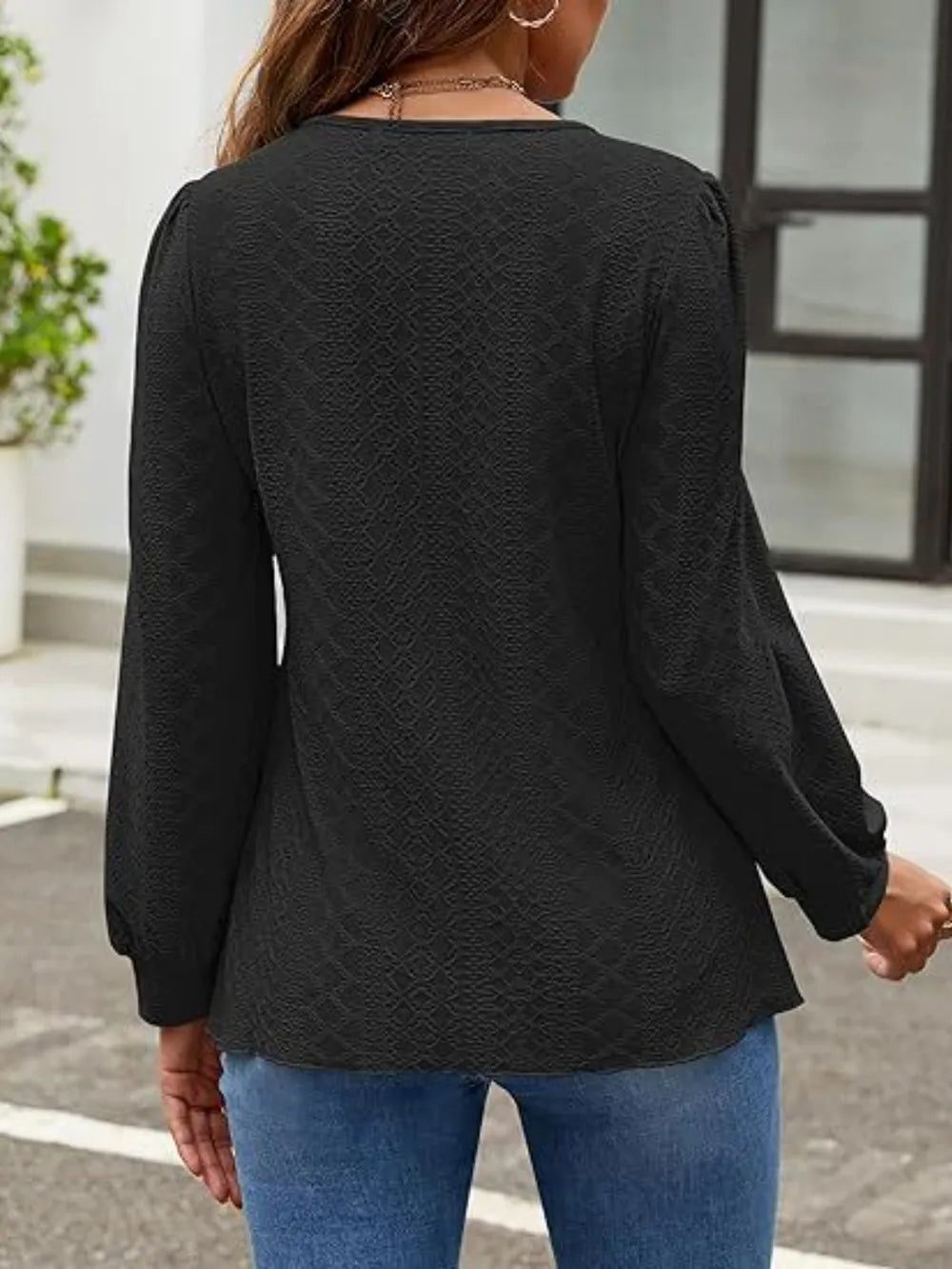 Eyelet Round Neck Long Sleeve Top (12)