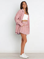 Striped Dropped Shoulder Shirt Shorts Set (14)