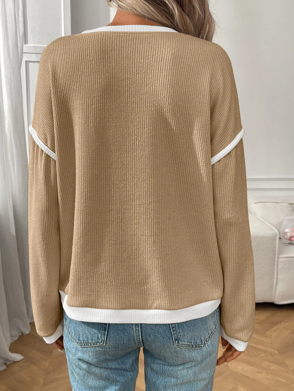 Ribbed Contrast Trim Long Sleeve Top (21)