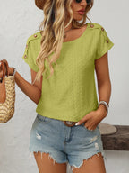 Eyelet Round Neck Short Sleeve Top (35)