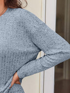 Ribbed Long Sleeve Top Shorts Set (12)