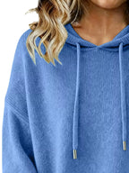 Drawstring Long Sleeve Hooded Sweater (2)