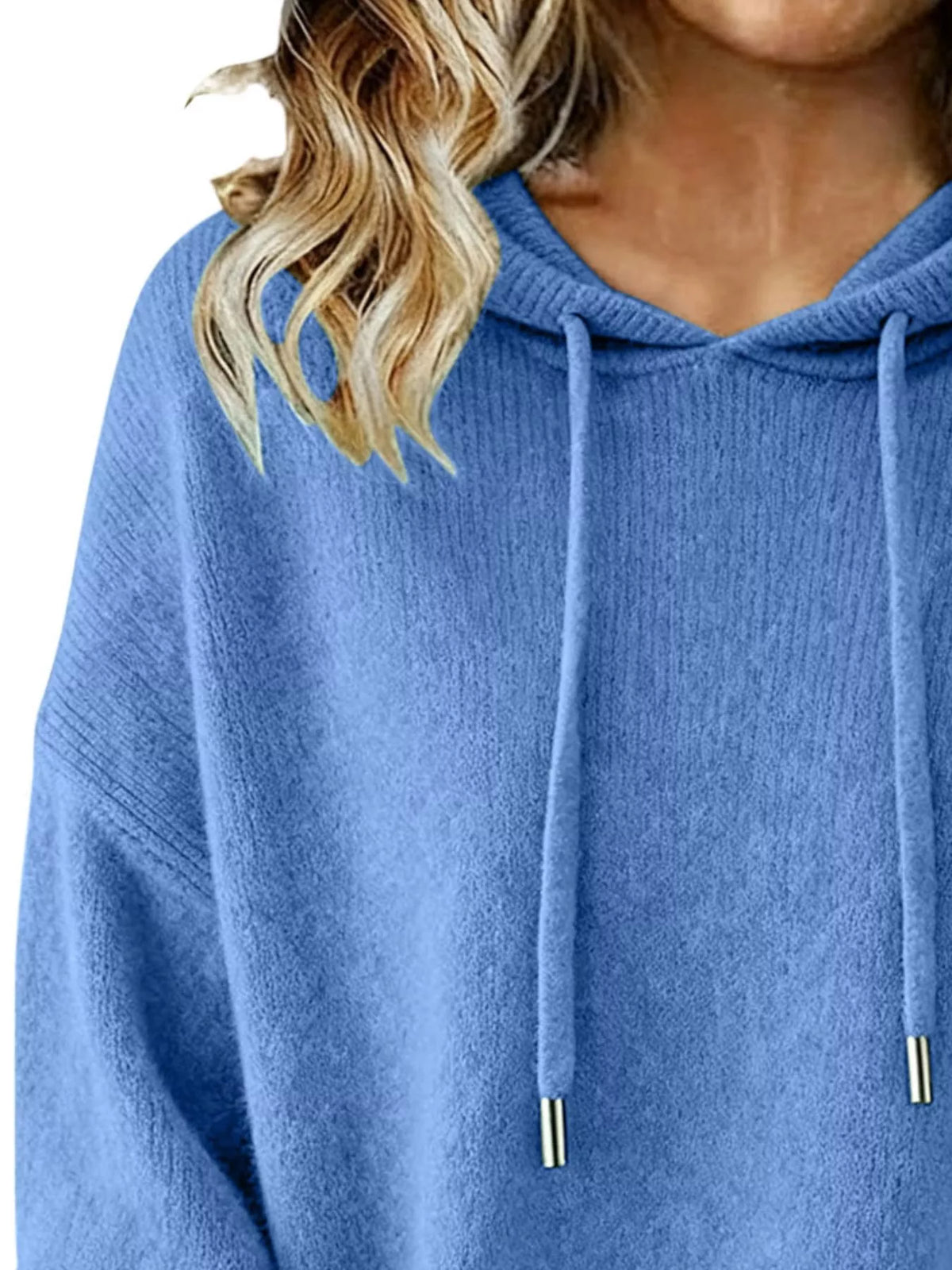 Drawstring Long Sleeve Hooded Sweater (2)