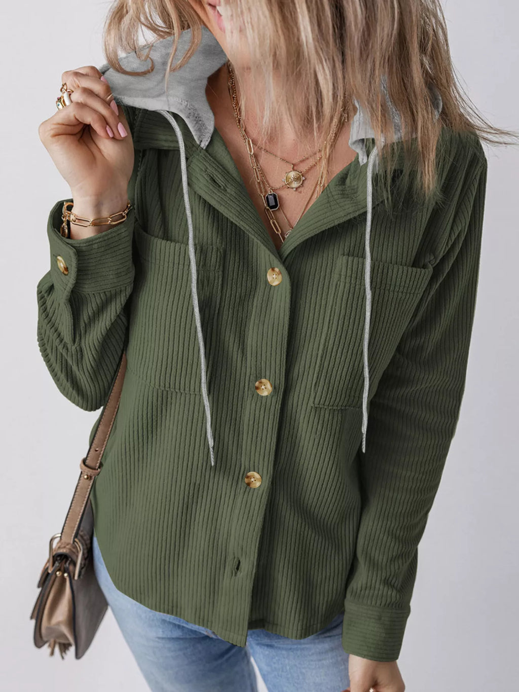 Hooded Corduroy Button-down Jacket (11)