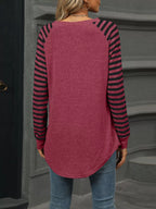 Striped Round Neck Raglan Sleeve T-shirt (20)