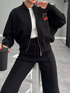 Zip Up Dropped Shoulder Outerwear Pants Set (4)