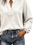 Full Size Corduroy Notched Long Sleeve Top Plus (9)