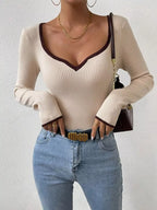 Contrast Trim Long Sleeve Knit Top (2)