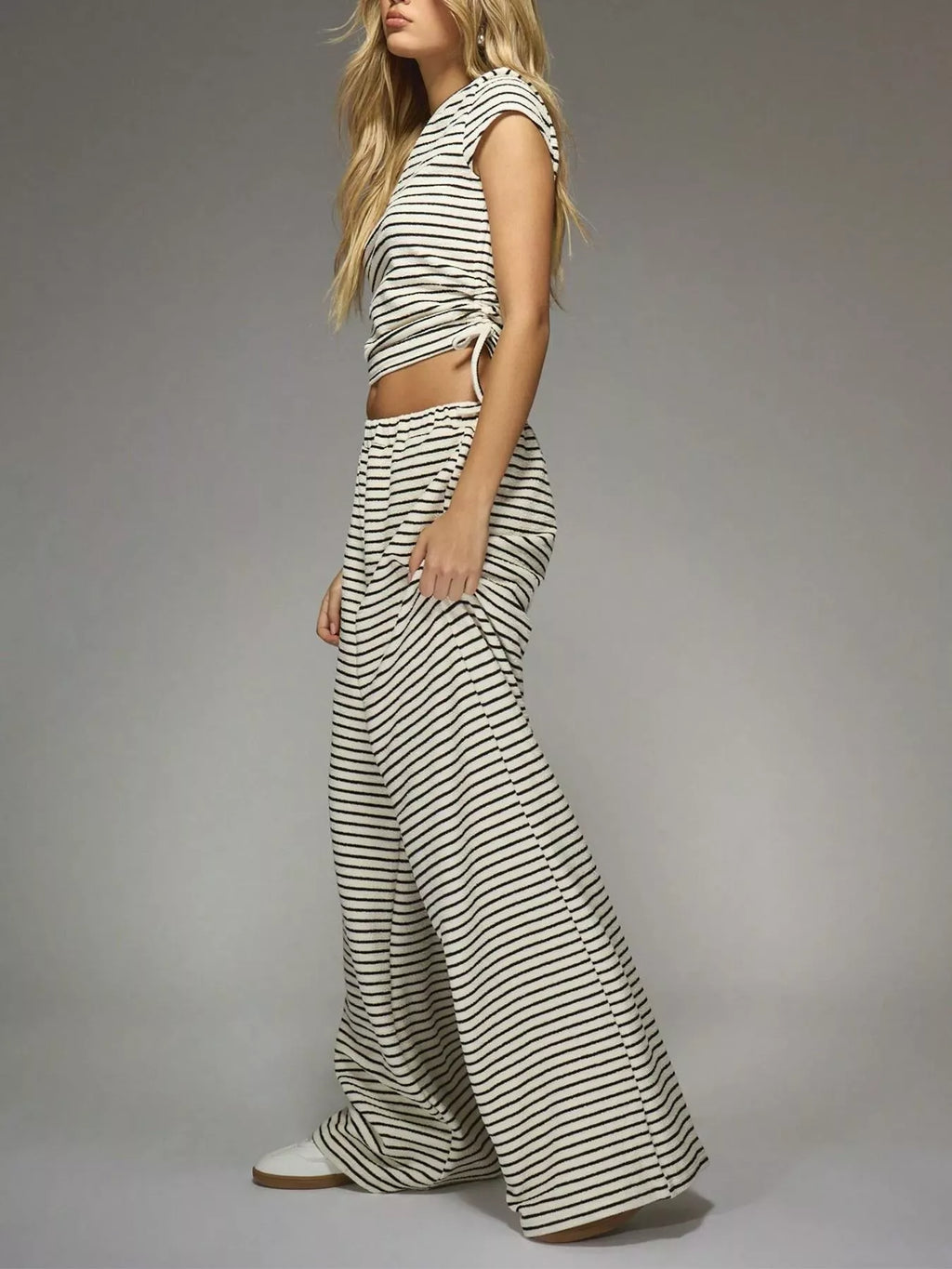 Striped Crop Top Wide Leg Pants Set (3)