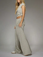 Striped Crop Top Wide Leg Pants Set (3)