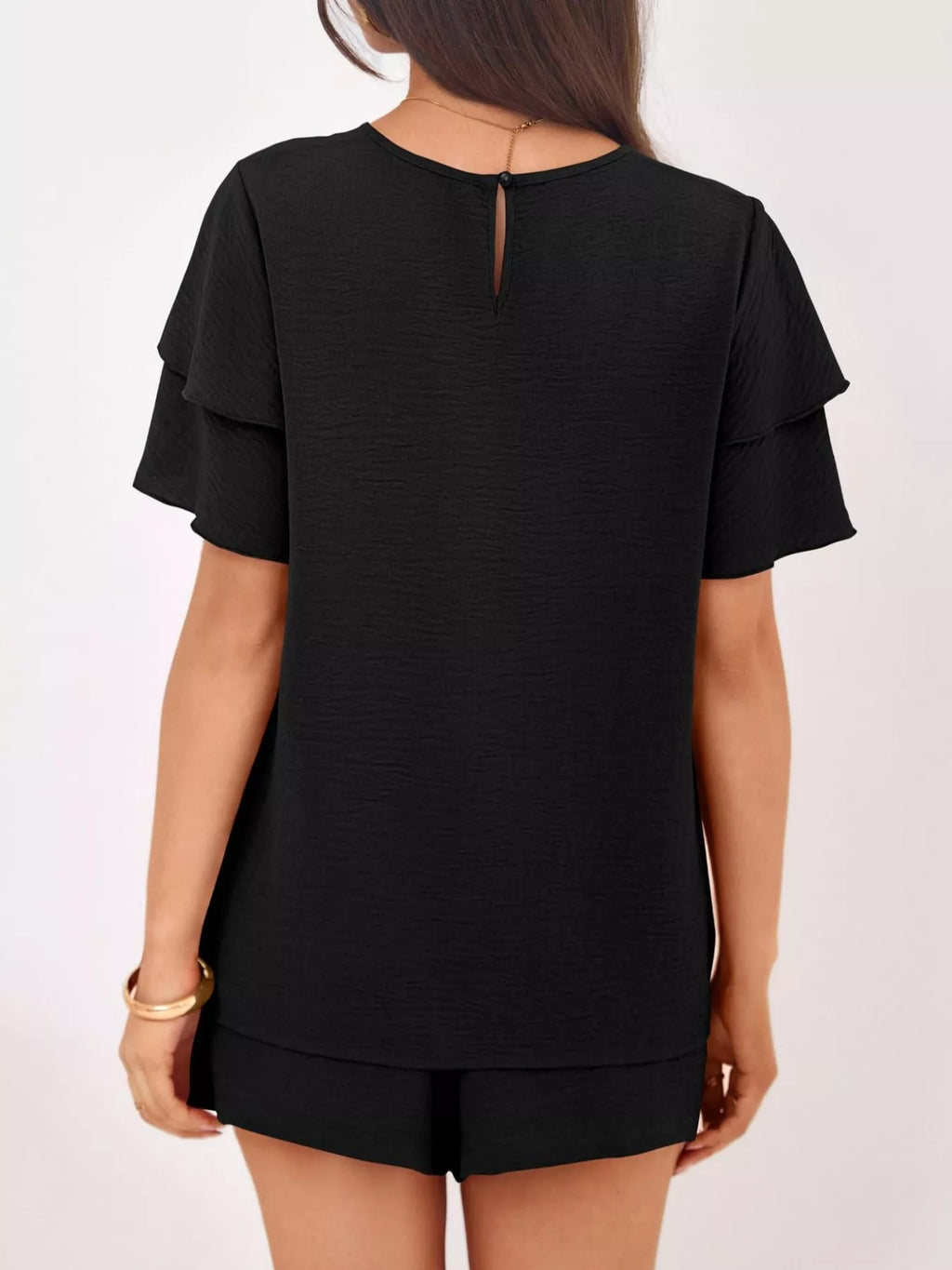 Ruffle Sleeve Top Shorts Two-piece Set (18)