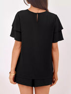 Ruffle Sleeve Top Shorts Two-piece Set (18)