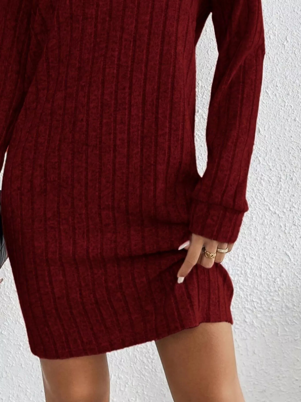 Casual Ribbed Turtleneck Long Sleeve Mini Dress (10)