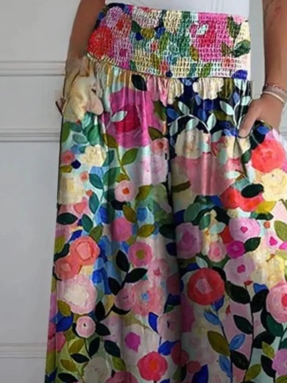 Full Size Smocked Wide Leg Pants Pockets (8)