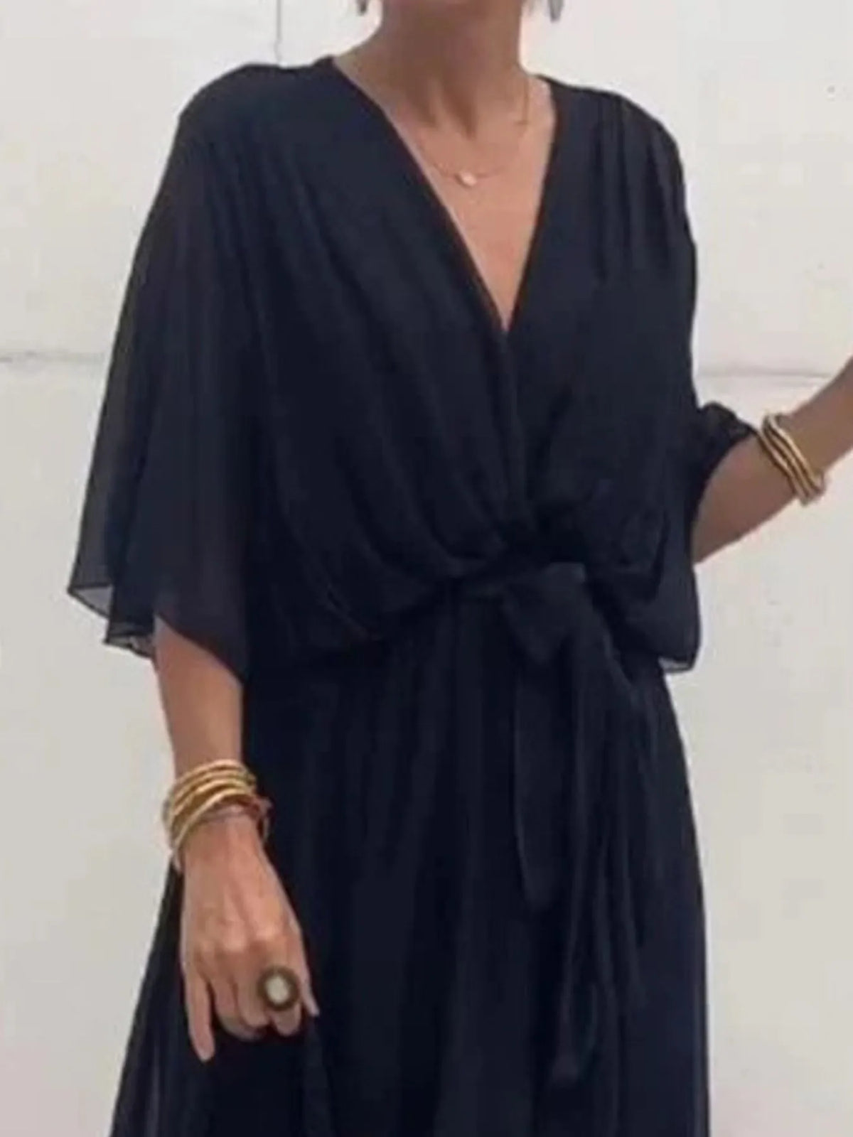 Full Size Flowy Tie Front Midi Dress Flutter Sleeves Plus (23)