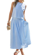 Striped Sleeveless Top Midi Skirt Set (4)