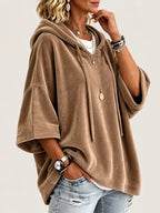 Full Size Velvet Half Sleeve Hoodie Drawstring Plus (21)
