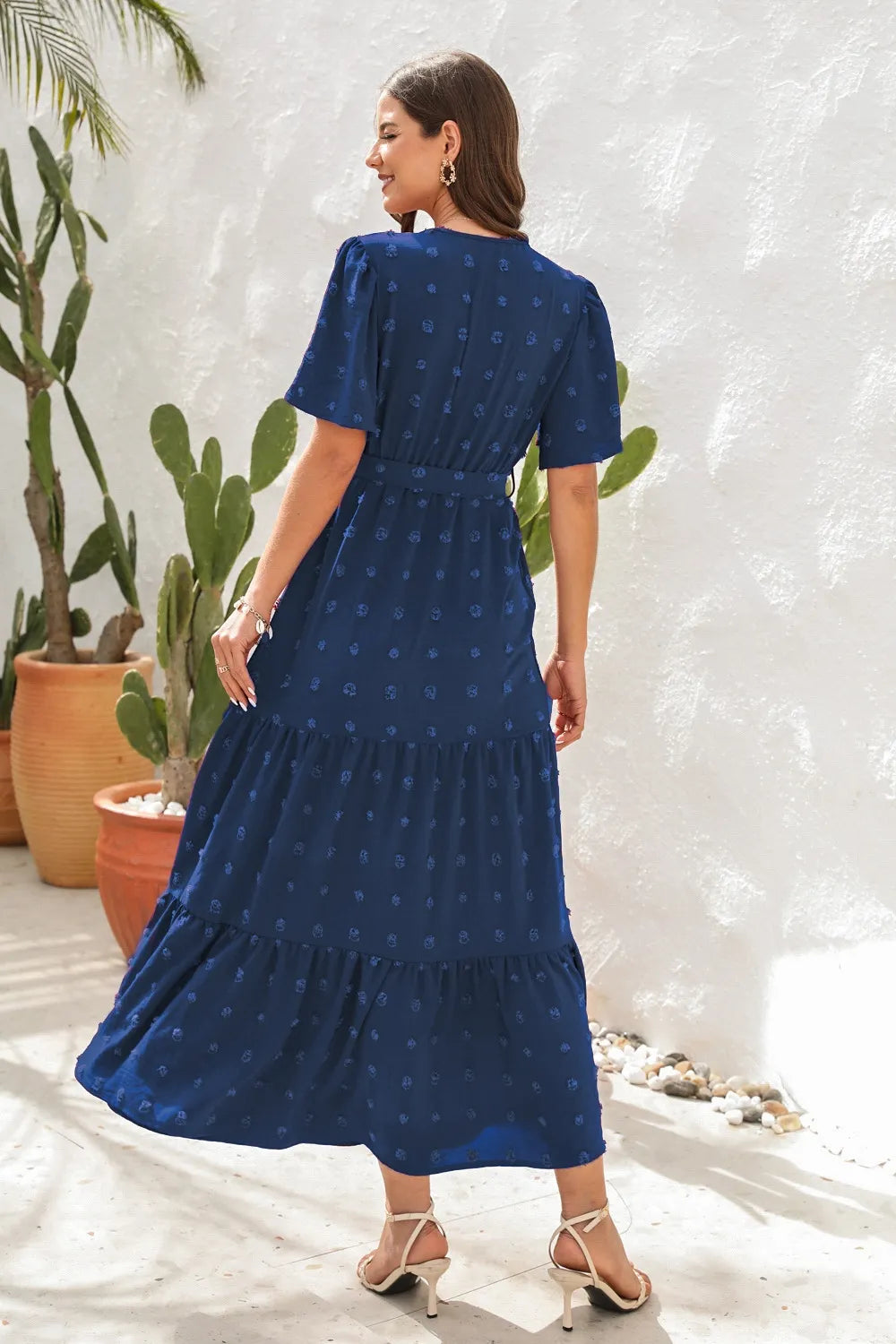 Swiss Dot Tied Surplice Short Sleeve Dress (8)