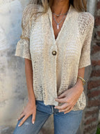 Full Size One Button Half Sleeve Cardigan Plus