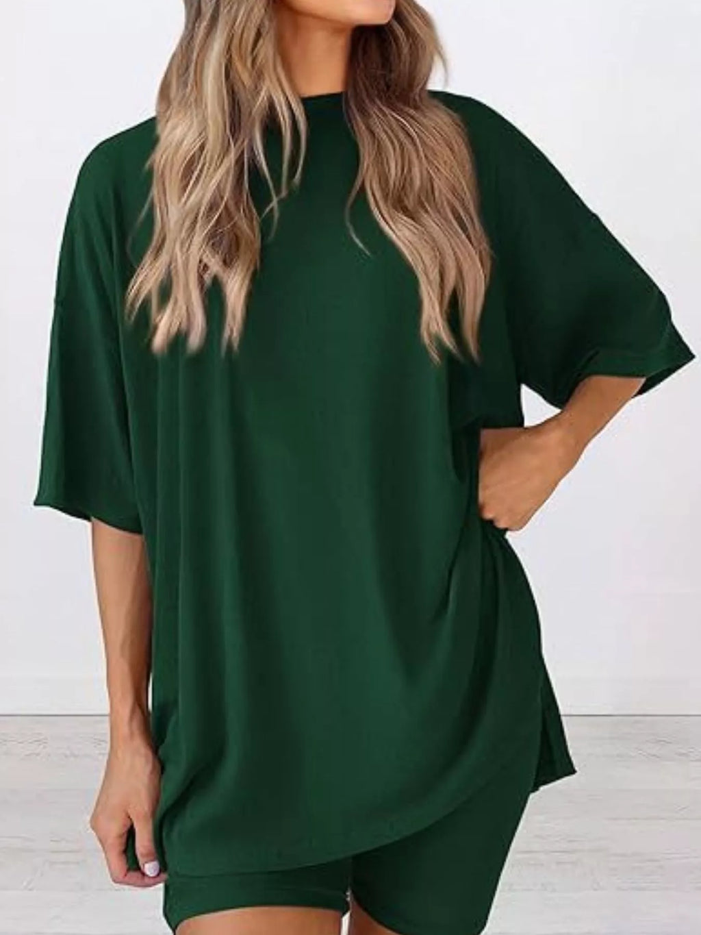 Full Size Half Sleeve T-shirt Shorts Set Plus (17)
