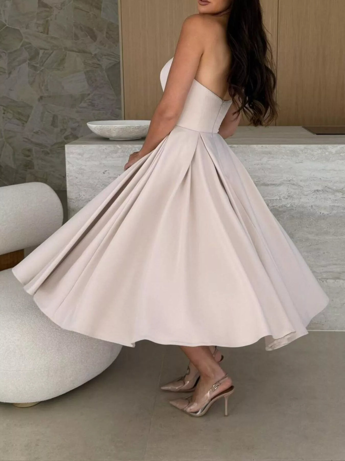 Strapless Ruched A-line Midi Dress (4)