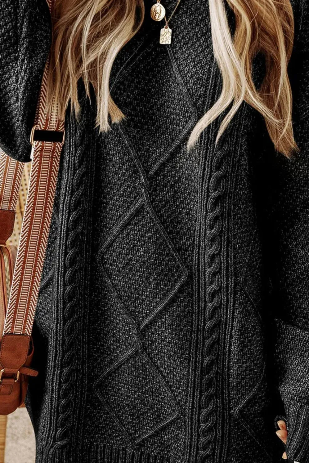Cable-knit Round Neck Sweater Dress (8)