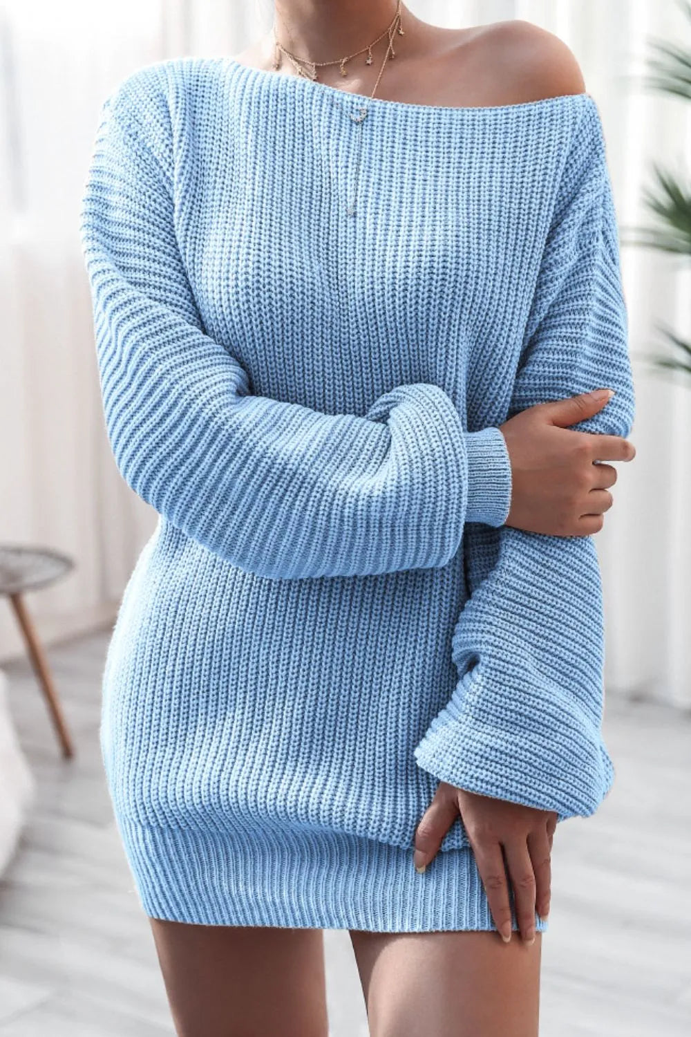 Boat Neck Long Sleeve Mini Sweater Dress (17)