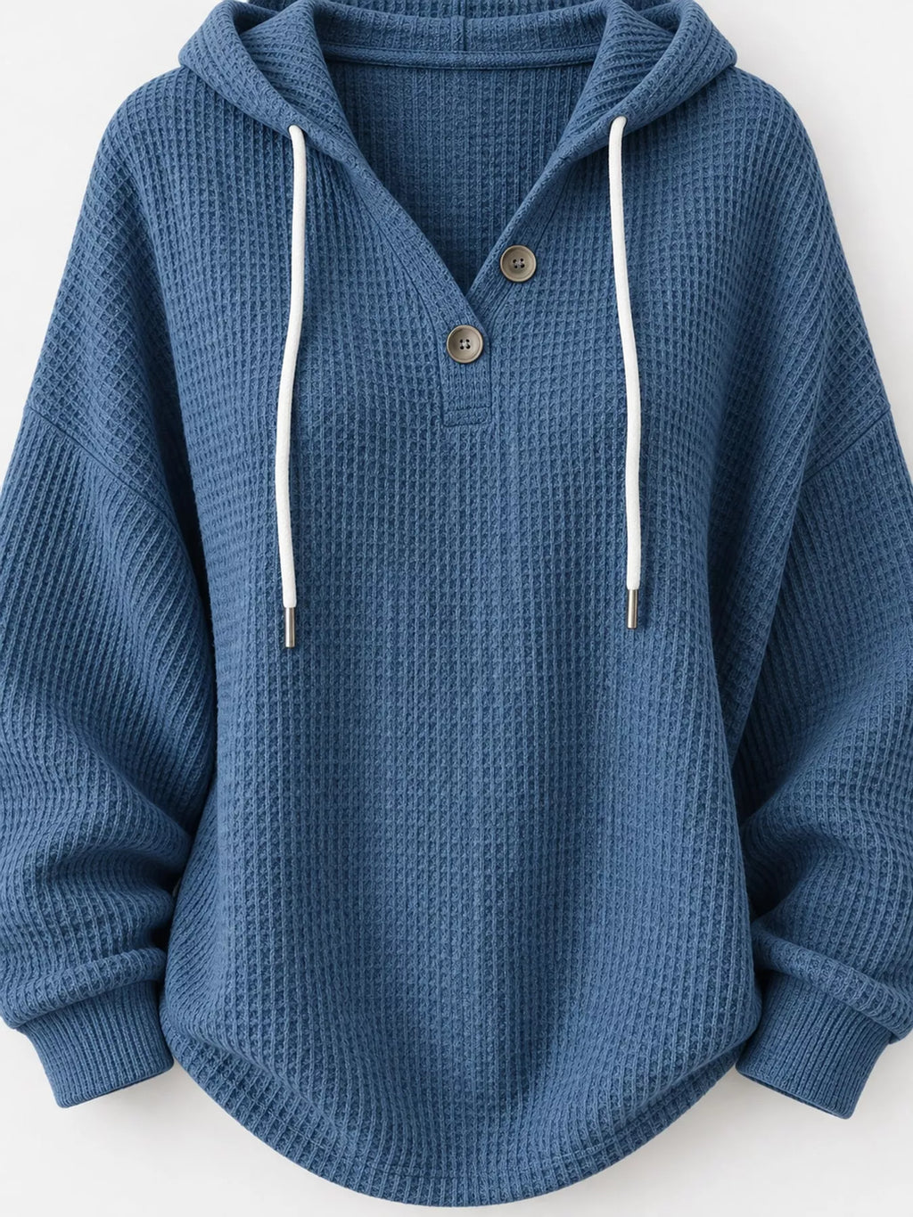 Full Size Waffle Knit Button Detail Hoodie Plus (49)