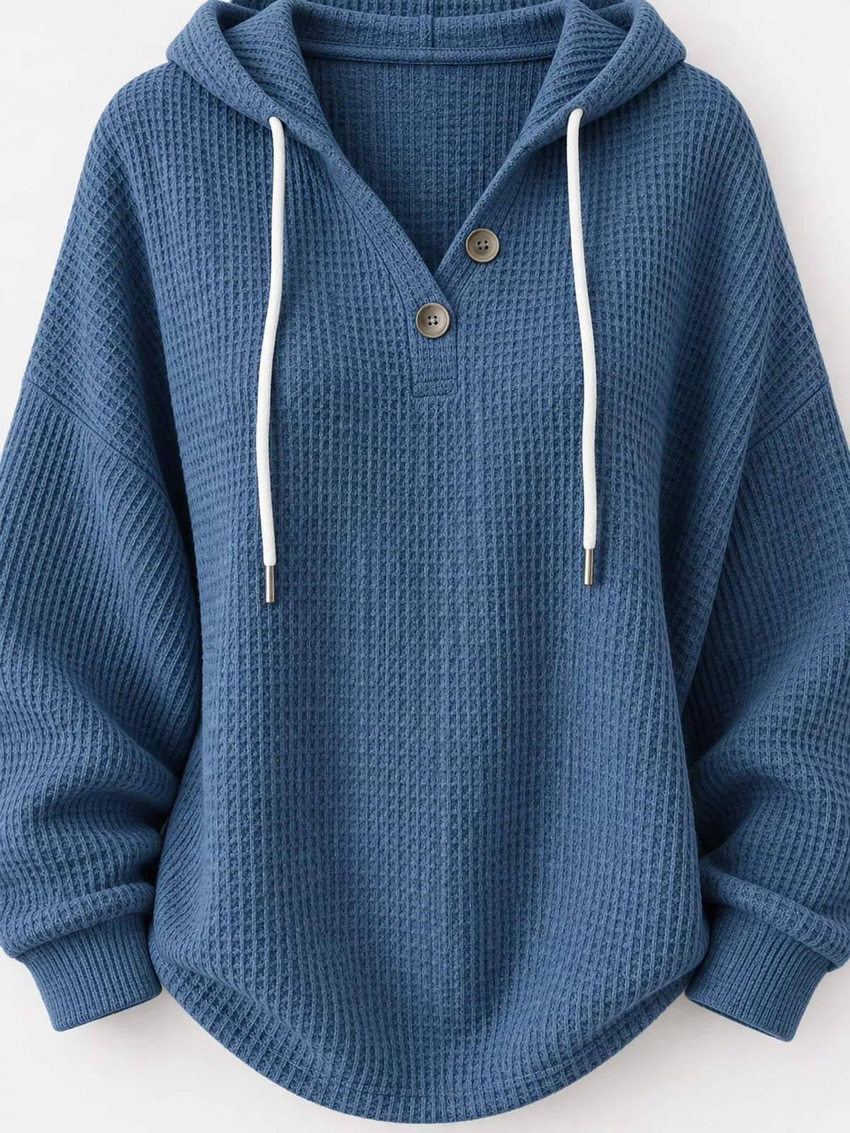 Full Size Waffle Knit Button Detail Hoodie Plus (49)