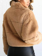Full Size Faux Fur Cropped Zip-up Jacket Plus (2)