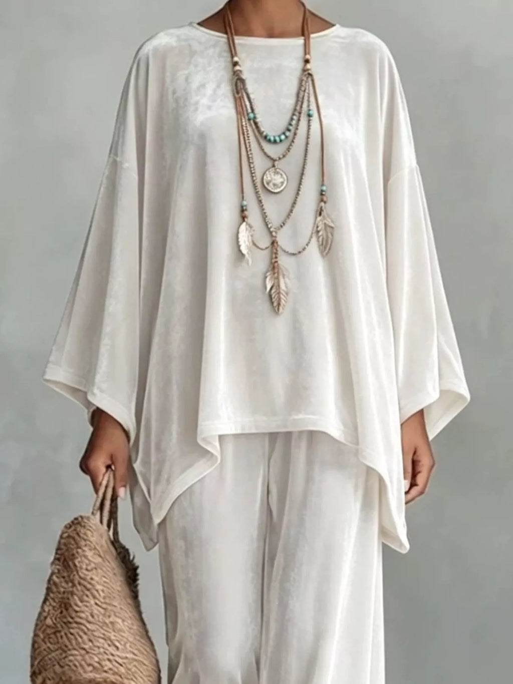 Full Size Asymmetrical Top Wide Leg Pants Set Plus (2)