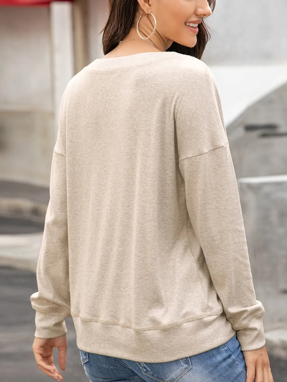 Quarter Button Dropped Shoulder Blouse (3)