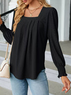 Pleated Square Neck Long Sleeve Top (13)
