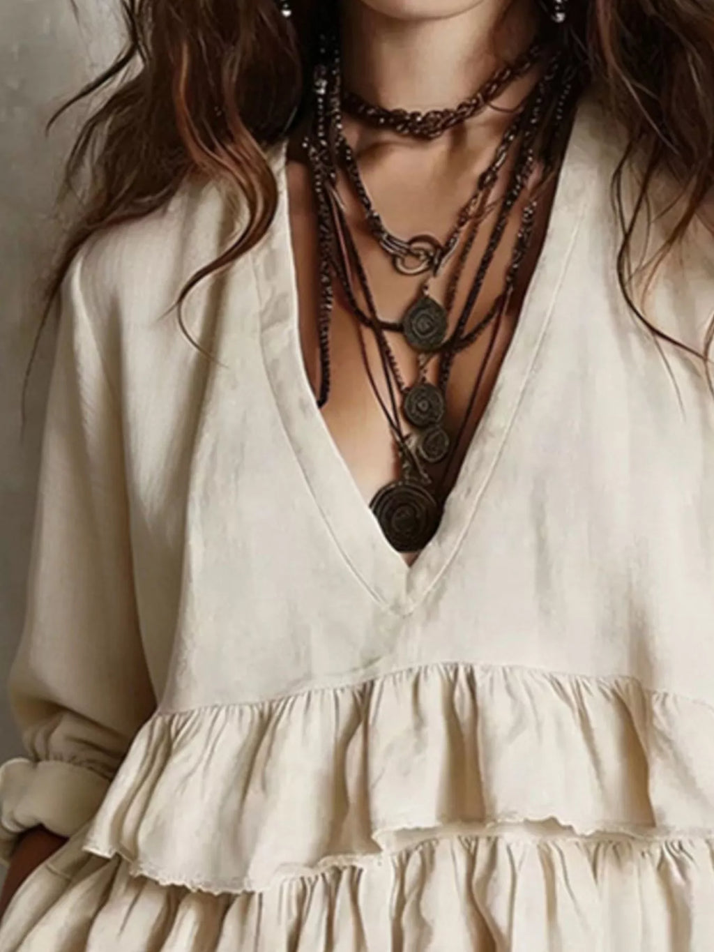 Full Size Ruffled Hem V-neck Blouse Plus (2)