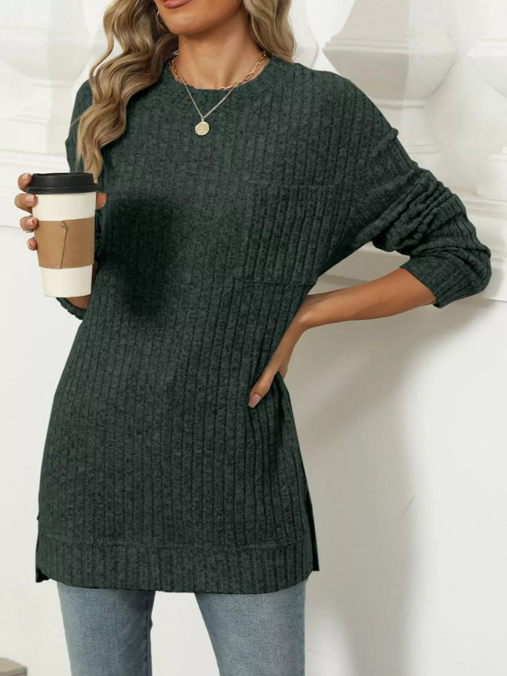 Ribbed Knit Round Neck Sweater (28)