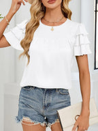 Smocked Round Neck Ruffled Layered Sleeve Blouse (16)